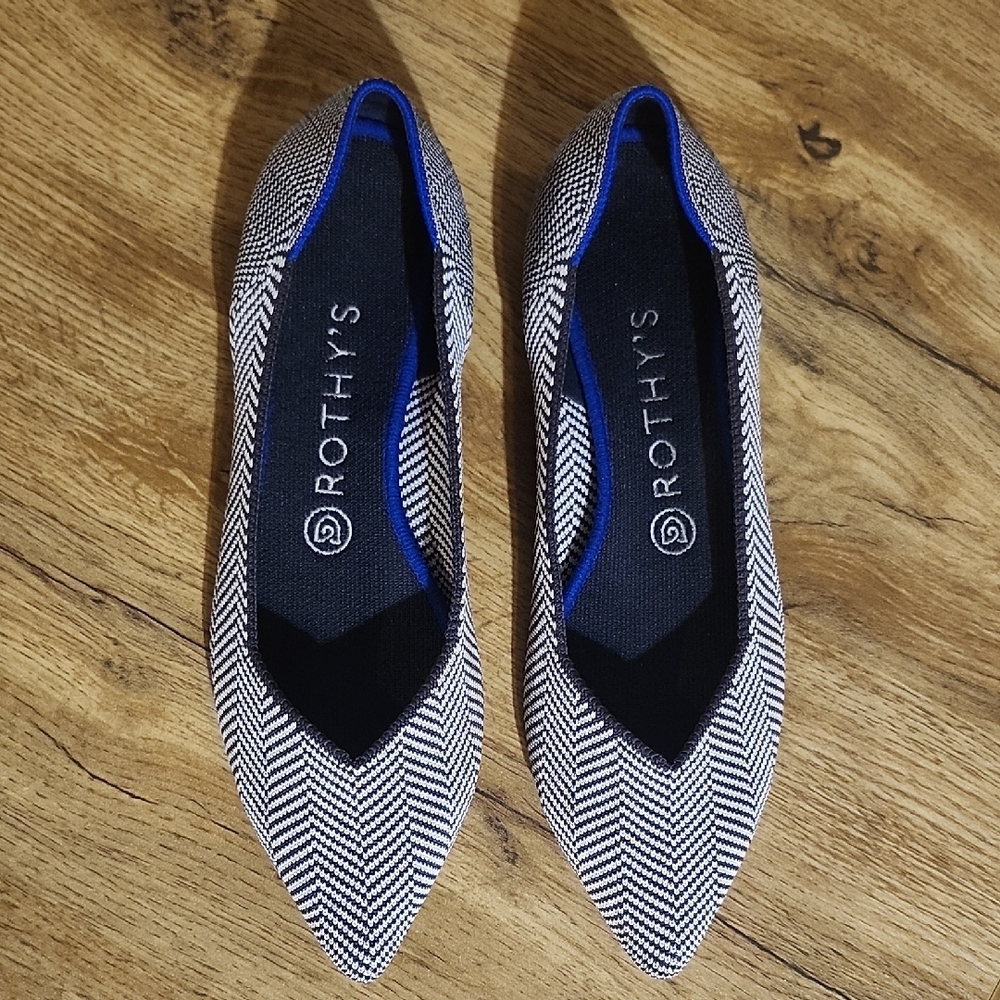 Rothy's Brown and White Herringbone Flats